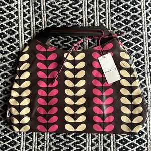 BNWT Oral Kiley Stem Tote Pink cream brown